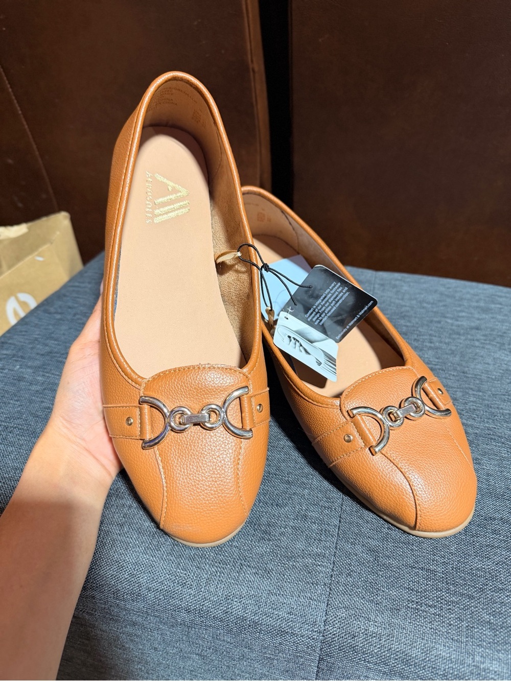NWT Aerosoles Bia Tan Faux Leather Ballet Flats Horsebit Buckle